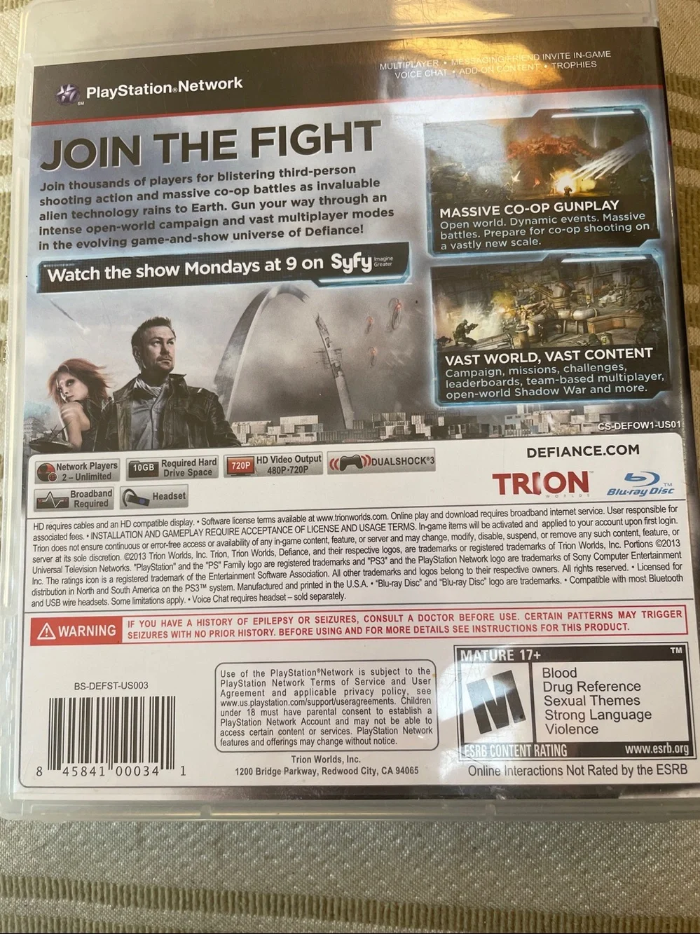 Sony PS3 Defiance Video Game - Black & Gray Cover